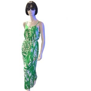 Lilly Pulitzer Green & White Tropical Sleeveless Jumpsuit, Size XS (runs larger)